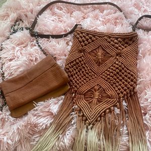 NWT Free People SAND Cross Body Beaded Purse with two zipped pockets